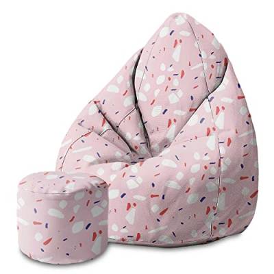 DreamRoots Bean Bag 80x80x120cm - Sitzsack mit Lehne und Hocker und Bezug - Sitzkissen Boden - Chill Sack - Bubibag Sitzsack - Sitzsack mit Füllung - Sitzsack Erwachsene mit Füllung M-Geo1 von DreamRoots