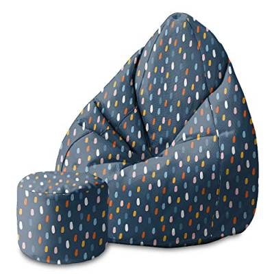 DreamRoots Bean Bag 80x80x120cm - Sitzsack mit Lehne und Hocker und Bezug - Sitzkissen Boden - Chill Sack - Bubibag Sitzsack - Sitzsack mit Füllung - Sitzsack Erwachsene mit Füllung M-Geo1 von DreamRoots