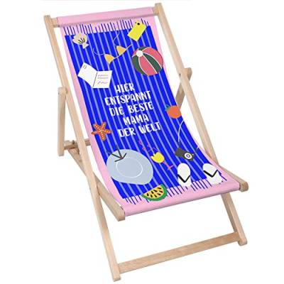 DreamRoots Muttertagsgeschenk - Liegestuhl klappbar Holz Liegestuhl Holz Geschenke Für Mama - Sonnenliege Klappbar Mama Geschenk - Strandstuhl Holz Beste Mama Der Welt von DreamRoots