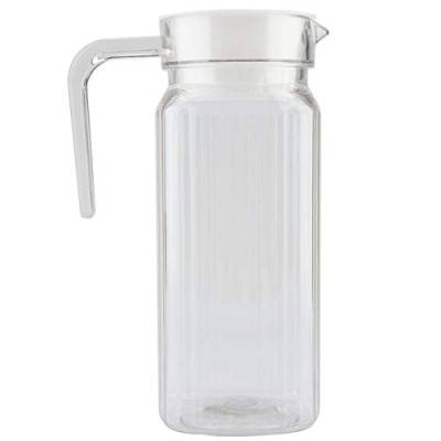 Glaskanne Wasserkaraffe Acrylgetränkegetränketopf mit Deckel und Griff, gerippte gestreifte Saftflasche Glasgeschirr Drinkware Eiskalter Spender für Bar-Home-Anwendung(800ML) von Duokon