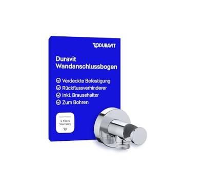 Duravit Universal Wandanschlussbogen, Schlauchanschluss inkl. Brausehalterung, Brauseanschlussbogen mit runder Wandabdeckung, Chrom von Duravit