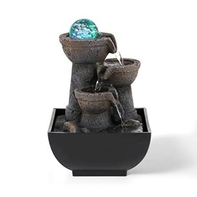 Dyna-Living Tischbrunnen mit Rollender Kugel, Tischplatte Zimmerbrunnen Wasserfall Brunnen für Indoor Wasserbrunnen für Home Office Decor, Polyresin von Dyna-Living