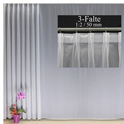 EASYHomefashion Hochwertige Fertiggardine Voile Store Deko Schal mit Faltenband Bleiband 3-Falten-KRÄUSELBAND 1:2/50 mm (größe wählbar), 265 x 900 cm (Höhe x Breite) von EASYHomefashion