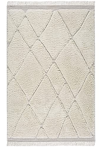 ECCOX - Hochflor-Teppich aus Polypropylen mit Jutebasis, weicher und strapazierfähiger Teppich, für Eingang, Wohnzimmer, Esszimmer, Schlafzimmer, Ankleidezimmer, Weiß (130 x 190 cm) von ECCOX