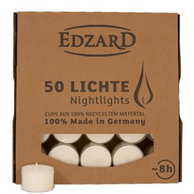 EDZARD 50 Teelichter, weiß (ø 38 mm, 8 Stunden Brenndauer) aus Paraffin, ohne Duft - Nightlights, Teelichte für Teelichtglas, ideal für die Dauerkerze Cornelius von Edzard von EDZARD