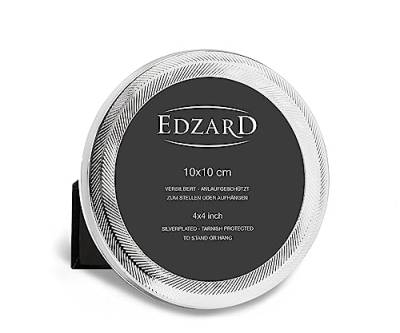 EDZARD Bilderrahmen Pepe für Foto Durchmesser 10 cm, rund, gemustert, edel versilbert, anlaufgeschützt, mit Samtrücken, Fotorahmen zum Stellen von EDZARD