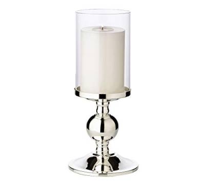 EDZARD Kerzenleuchter Bamboo, edel versilbert, anlaufgeschützt, mit Glas, Höhe 28,5 cm, Durchmesser 11 cm, inklusive Glasaufsatz, perfekt für Cornelius Kerzen von EDZARD