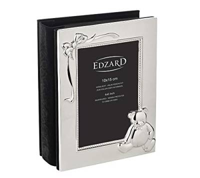 EDZARD Kinder Fotoalbum Teddybär für 100 Fotos 10x15 cm, edel versilbert, anlaufgeschützt, Schwarze Seiten von EDZARD