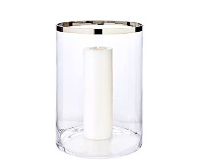 EDZARD Windlicht/Vase Molly, mundgeblasenes Kristallglas mit Platinrand, Laterne für Stumpenkerzen Höhe 39 cm, Durchmesser 29 cm von EDZARD