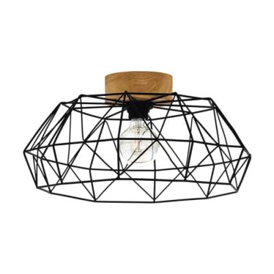 EGLO Deckenlampe Padstow, Deckenleuchte Vintage, Industrial, Retro, Deckenstrahler aus Stahl und Holz, Wohnzimmerlampe in Schwarz, Natur, Flurlampe Decke FSC zertifiziert, E27 von EGLO