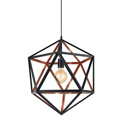 EGLO Pendelleuchte Embleton 1, 1 flammige Hängelampe Industrial, Vintage, Retro, Hängeleuchte aus Stahl in Schwarz, Kupfer, Esstischlampe, Wohnzimmerlampe hängend mit E27 Fassung, Ø 46 cm von EGLO