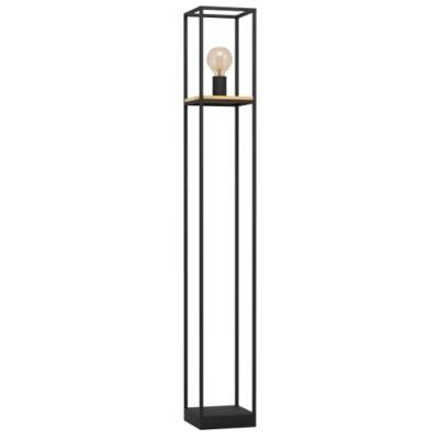 EGLO Stehlampe Libertad, 1 flammige Stehleuchte, Standleuchte aus Metall in Schwarz und Holz in Natur, Wohnzimmerlampe, Lampe mit Tritt-Schalter, E27 Fassung von EGLO