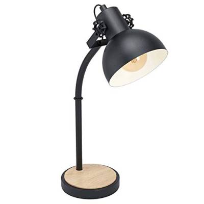 EGLO Tischlampe Lubenham, 1 flammige Vintage Tischleuchte im Industrial Design, Retro Nachttischlampe aus Stahl und Holz, Farbe: Schwarz, braun, Fassung: E27, inkl. Schalter von EGLO