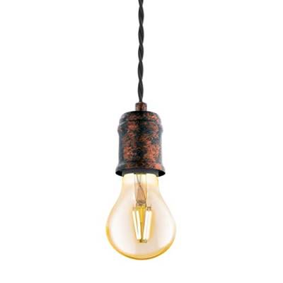 EGLO Pendelleuchte Yorth, 1 flammige Schnurpendel Hängelampe Vintage, Industrial, Hängeleuchte aus Stahl in Schwarz-Kupfer, Kabel in Schwarz, Esstischlampe, Wohnzimmerlampe hängend mit E27 Fassung von EGLO