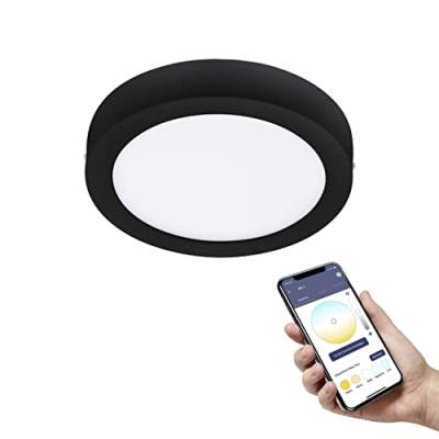 EGLO connect.z Smart-Home LED Bad-Deckenlampe Fueva-Z, Ø 21 cm, ZigBee, App und Sprachsteuerung Alexa, Lichtfarbe (warmweiß-kaltweiß), dimmbar, Metall Aufbauleuchte schwarz, IP44 von EGLO