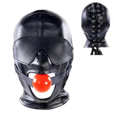 ELEDVB SM Kopfmaske Leder Maske mit Abnehmbare Mundknebel und Augenmaske Offene Augen Mund Bondage Kopf Hood Haube Erotischer Bett Fesseln Fetisch Einstellbar Sexspielzeug Paare,L-Männlich von ELEDVB