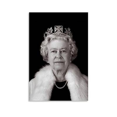 ELedvb Queen Elizabeth II Schwarz-Weiß-Leinwand-Poster, dekoratives Gemälde, Leinwand-Wandposter und Kunstdruck, modernes Familienschlafzimmer-Dekor-Poster, 20 x 30 cm von ELedvb