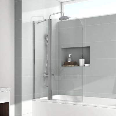 EMKE Duschtrennwand für Badewanne 100x140 cm, Duschwand für Badewanne Duschwand Badewannen, Duschabtrennung Badewanne 6mm Sicherheitsglas Badewannenaufsatz von EMKE