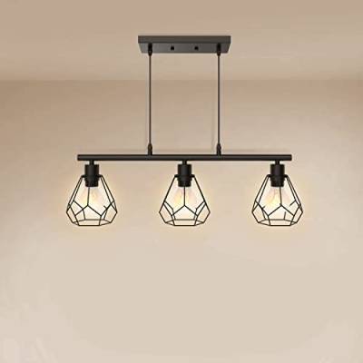 EMKE Hängelampe Pendelleuchte, 3 flammige Vintage Pendelleuchte Schwarz, Hängeleuchte für E27, Deckenlampe Industrial für Wohnzimmer Schlafzimmer und Esszimmer Hängelampe von EMKE