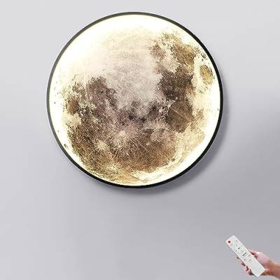 Wandleuchte Mond LED Dimmbar Kinderzimmer Wandlampe mit Fernbedienung, Rund Mond Lampe-3D Design Nachttischlampe, 3000K-6000K, Innen Dekorieren Decke Wandlicht für Schlafzimmer Wohnzimmer,15w/24cm von EOEO