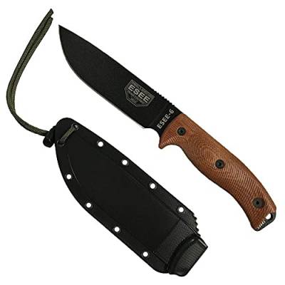 ESEE-6 1095 Karbonstahl-schwarze Klinge, natürliches Segeltuch Micarta 3D-Griff, schwarze Hülle, 6PB-011, Schwarze Klinge, Naturleinwand, Micarta 3D-Griff von ESEE