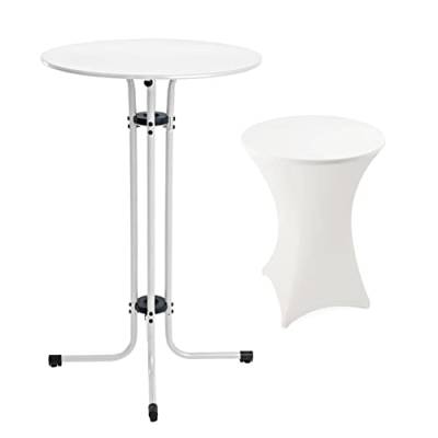 ESTEXO Stehtisch Bistrotisch inkl. Husse Metall Tisch Gartentisch Partytisch Bartisch Ø 70 cm Weiß von ESTEXO