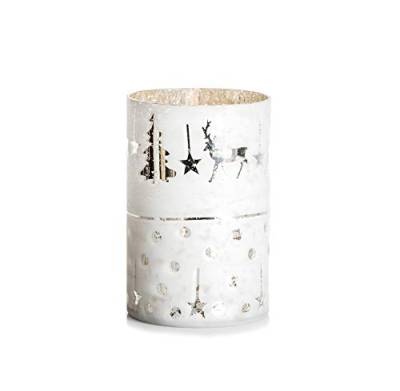 EUROCINSA Ref. 28026 Teelichthalter aus weißem Glas mit Hirschen und Sternen 12,5 Øx19 cm 1 Stück, Einheitsgröße von EUROCINSA