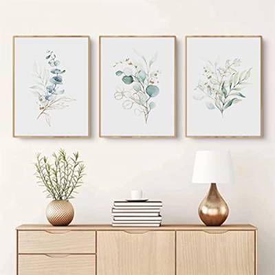 EXQULEG 3er Poster Set, Premium klein frisch Aquarell grüne Pflanzen Bilder, Ohne Rahmen Print Kunstposter, Wandbilder Stilvolle Home Deko für Wohnzimmer Schlafzimmer (40x50cm) von EXQULEG