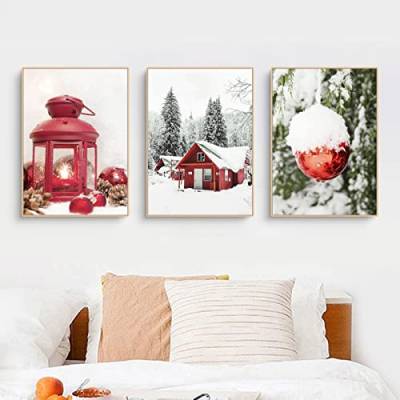 EXQULEG 3er Premium Poster Set, Moderne Natur Winter Weihnachten Bilder,Leinwandbilder Wanddecor für Wohnzimmer Schlafzimmer Ohne Rahmen (CDE,30x40cm) von EXQULEG