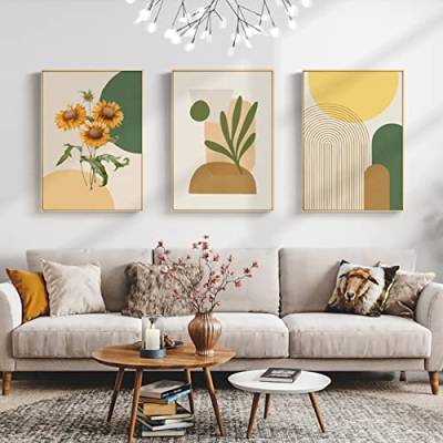 EXQULEG 3er Set Poster Dekorative Gemälde Gelb Sonnenblume Hängendes Gemälde Boho Deko Wandposter Bilder ohne Rahmen Wohnzimmer Schlafzimmer Deko (21x30cm) von EXQULEG