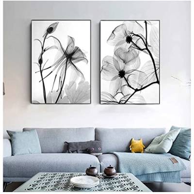 EXQULEG Abstrakte Schwarz-weiße Pflanze Blume Poster Blume Wandbild Print Bilder Kunstposter für Wohnzimmer Deko Ohne Rahmen (30x40cm) von EXQULEG