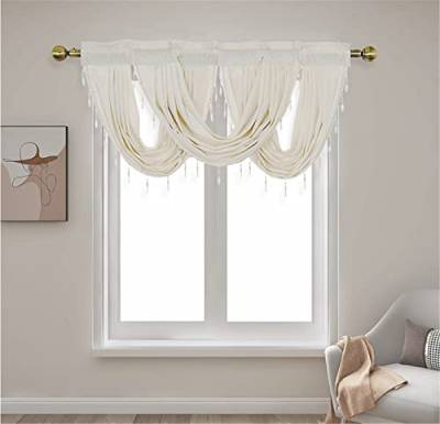 EXQULEG Schöne Fertiggardine Fenstergardine Gardine aus Flanell mit Quaste Perlen Kurz Modern Fenster Vorhänge Blickdicht Vorhänge für Schlafzimmer Wohnzimmer (Beige) von EXQULEG