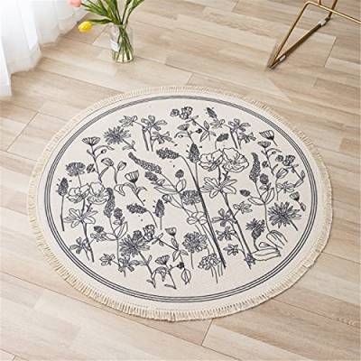 EXQULEG Teppiche Mandala Runde Teppiche, Boho Teppiche mit Quasten, Handgewebte Baumwolle Teppiche für Schlafzimmer Wohnzimmer Hausdekor (90 x 90cm,004) von EXQULEG
