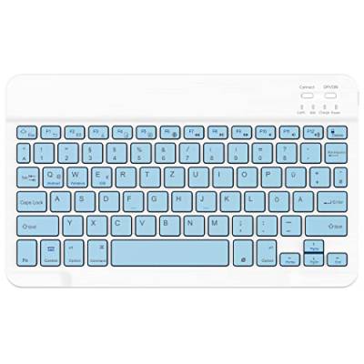 EasyAcc Bluetooth-Tastatur, Kabellose Bluetooth-Tastatur kompatibel mit Windows/Android/iOS, Tastatur mit QWERTZ Deutsches Layout Tablets, Tastatur mit 15cm Micro-USB-Kabel, Himmelblau von EasyAcc
