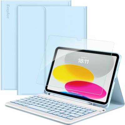 EasyAcc Deutsch QWERTZ Tastatur Hülle Kompatibel mit iPad 10 Generation 10.9 Zoll 2022 A2757/A2777, Schutzhülle mit Bluetooth Tastatur und Stifthalter, Blau von EasyAcc