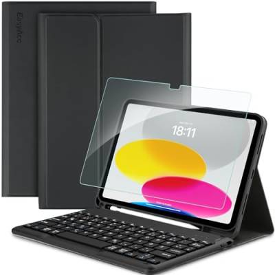 EasyAcc Deutsch QWERTZ Tastatur Hülle Kompatibel mit iPad 10 Generation 10.9 Zoll 2022 A2757/A2777, Schutzhülle mit Bluetooth Tastatur und Stifthalter, Schwarz von EasyAcc