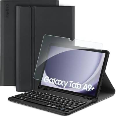 EasyAcc Tastatur Hülle Kompatibel mit Samsung Galaxy Tab А9+ 2023 11 Zoll mit Schutzfolie, [QWERTZ Deutsches], Abnehmbar Tastatur Schutzhülle mit Pencil Halter (Schwarz) von EasyAcc
