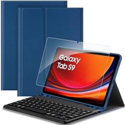 EasyAcc Tastatur Hülle Kompatibel mit Samsung Galaxy Tab S9/S9 FE 2023 11 Zoll mit Schutzfolie, [QWERTZ Deutsches], Abnehmbar Tastatur Schutzhülle mit Pencil Halter, Blau von EasyAcc