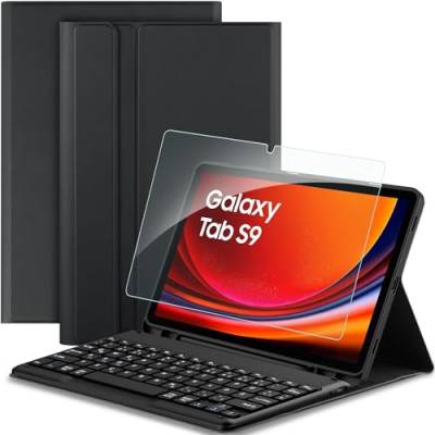 EasyAcc Tastatur Hülle Kompatibel mit Samsung Galaxy Tab S9 FE 10.9 Zoll / S9 2023 11 Zoll mit Schutzfolie, [QWERTZ Deutsches], Abnehmbar Tastatur Schutzhülle mit Pencil Halter, Schwarz von EasyAcc