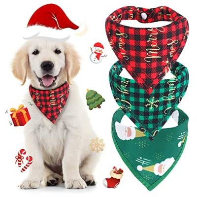 EasyAcc Weihnachtliche Hundehalstücher, 3 Stück, Katzenbandana, Halsband mit Knöpfen, schnell trocknend, langlebig, Haustier-Schal, verstellbar, Weihnachtsmann, waschbar, Weihnachtsdekoration von EasyAcc
