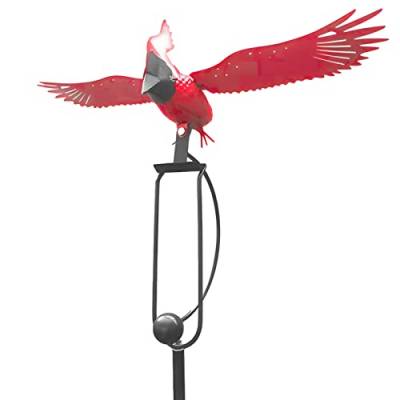 Eayoly Fliegender Kardinal-Yard-Pflock, Windmühle aus Metall mit rotem Vogel Garten Kardinal Windrad Garten-rote Vogel-Kunstpfähle Gartenkunst-Vogel-Dekoration von Eayoly
