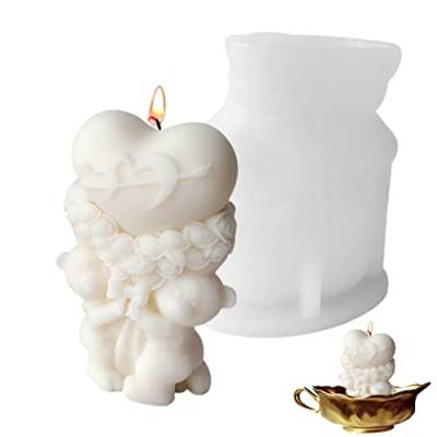 Eayoly Valentinstag Silikonform - 3D Rose Flower Bear Silikonformen für Epoxidharz - Neuheit Valentinstag Design Liebeskerzenform für die Kerzenherstellung, Heimdekoration von Eayoly
