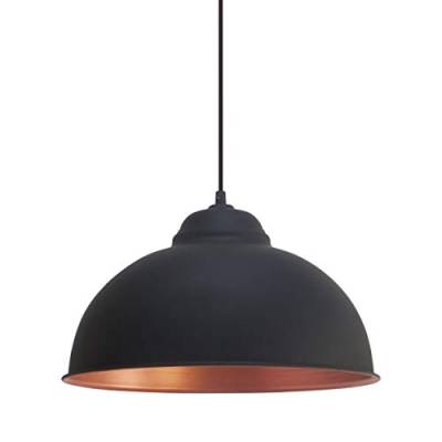 EGLO Pendellampe Truro, Vintage Pendelleuchte im Industrial Design, Retro Hängelampe aus Stahl, schwarz, kupfer, E27 Fassung, Ø 37 cm von EGLO