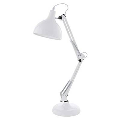 EGLO Tischlampe Borgillio, 1 flammige Vintage Schreibtischlampe im Industrial Design, Nachttischlampe aus Stahl, Farbe: Weiß, Fassung: E27, inkl. Schalter von EGLO