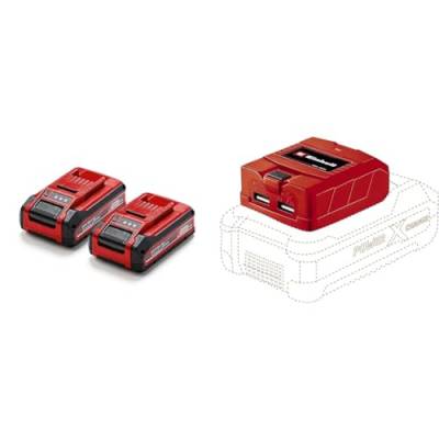 Original Einhell 4 Ah Power X-Change Plus Akku (18 V, Li-Ion, universell verwendbar für alle PXC-Geräte, Ladestandskontrolle, Twin-Pack, inkl. 2X 4 Ah Akkus, ohne Ladegerät, inkl. USB-Akku-Adapter) von Einhell