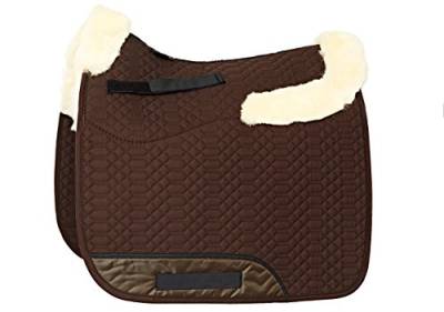 Engel Reitsport Lammfell Schabracke Half Lined mit Fellkranz vorne und hinten SCHABRA4-D-MOC-MED Stoff Mocca braun Fell med.-Natur Dressur (D) von Engel Reitsport