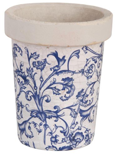 Esschert Design Blumentopf, Blumengefäß in blau-weiß aus Keramik, rund, ca. 13 cm x 13 cm x 16 cm von Esschert Design