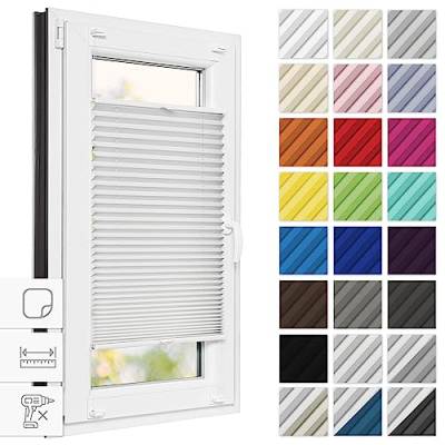 Estika® Plissee zum kleben 80 cm x 200 cm - Weiß - Plissee ohne Bohren, Plissee kleben, Rollos für Fenster ohne Bohren, Jalousien Fenster für innen, Raffrollo, Fenster plissee von Estika