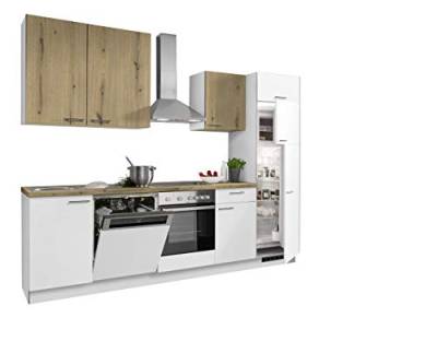 Express Küchen Win-Plan 280 cm, Weiß matt, Arbeitsplatte eichefarben-astig, inkl. E-Geräte Küchenzeilen, Holz, EXZ280I046GT0R_1035166 von Express Küchen