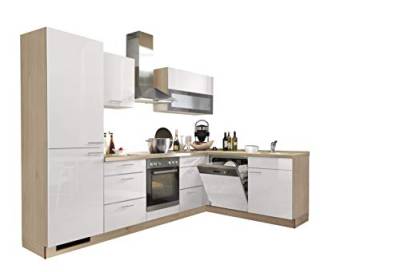 Küchenblock Star 185 x 285 cm in Lacklaminat Weiß Hochglanz, Arbeitsplatte wildeichefarben, ohne E-Geräte von Express Küchen